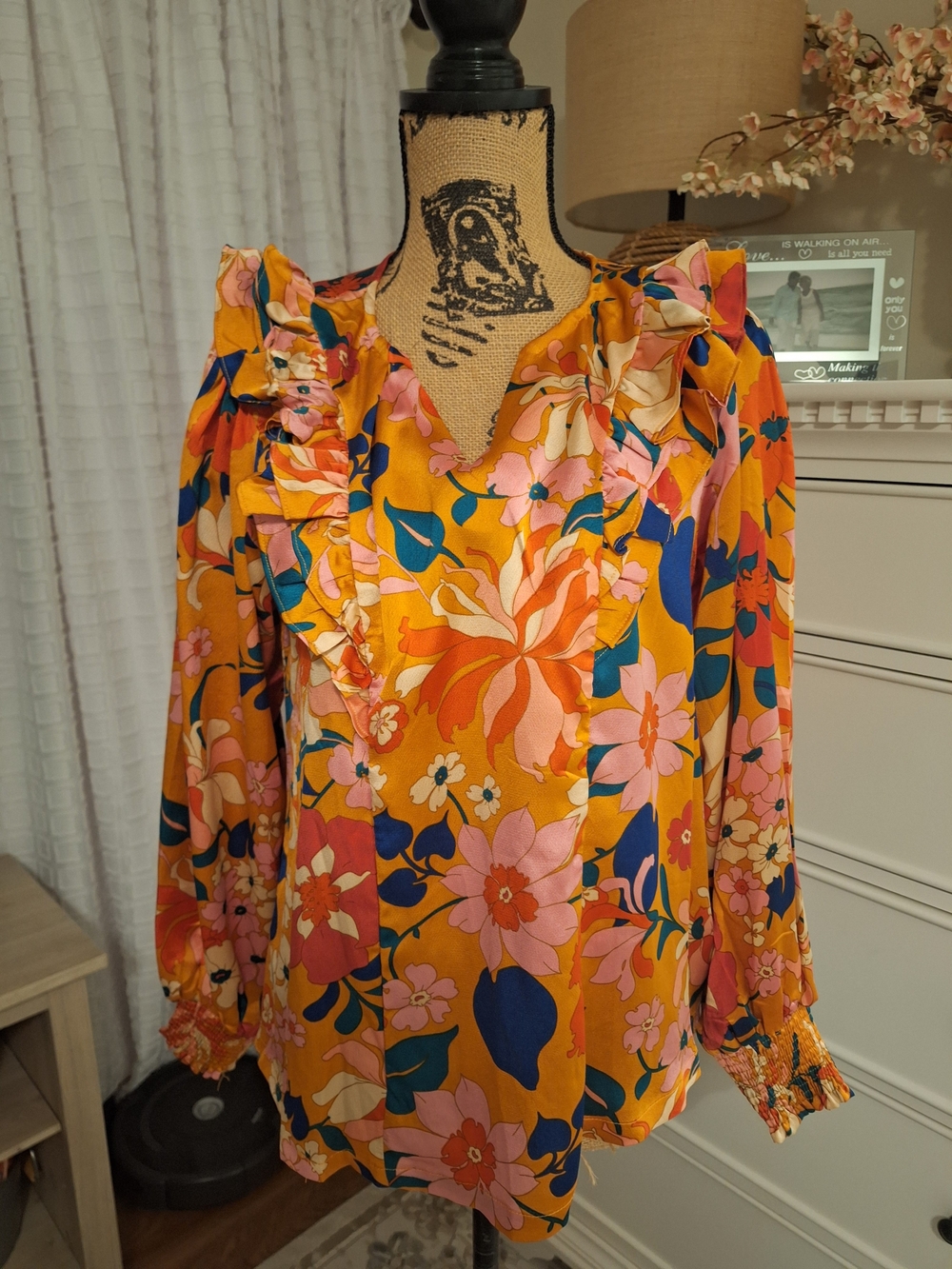Umgee Boutique  Floral Ruffle V-Neck Blouse